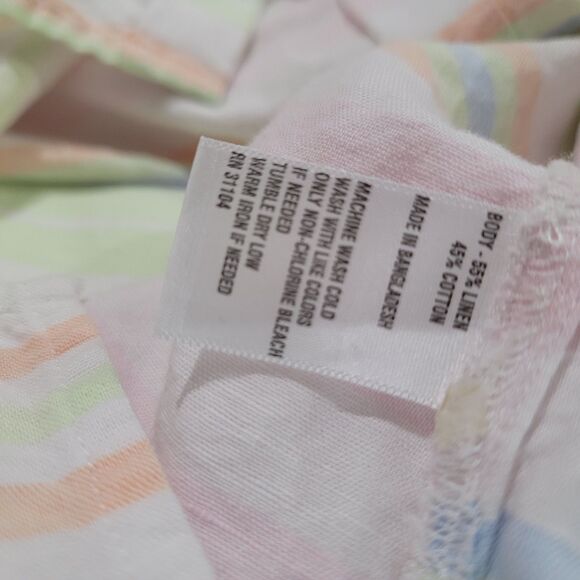 Kim Rogers Womens Button Up Top Size XL Linen Striped Coastal Grandma Beach - Picture 7 of 7